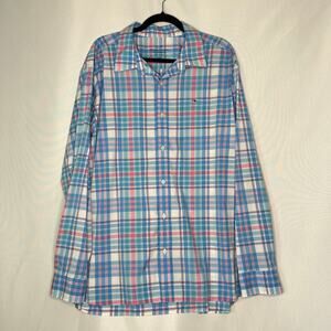 Vineyard Vines Performance Blue Pink Plaid Long Sleeve Shirt Men Size XXL